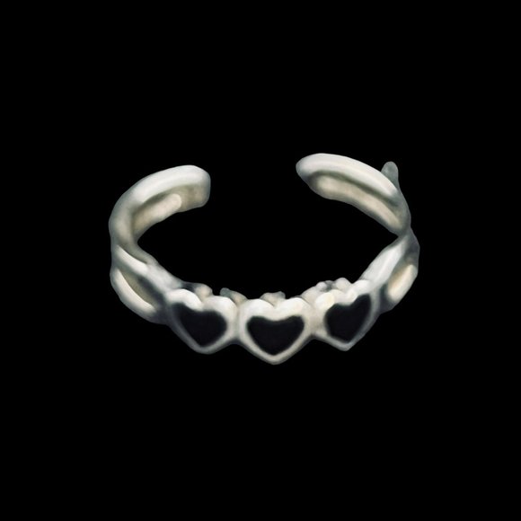 Marsala Company Sterling Silver W/Black Enamel Hearts Adjustable Toe Ring (R315) - Picture 4 of 5
